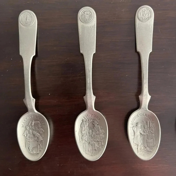 Franklin Mint 13 Original Multiple States American Patriot Colony Pewter Spoon - Picture 2 of 5